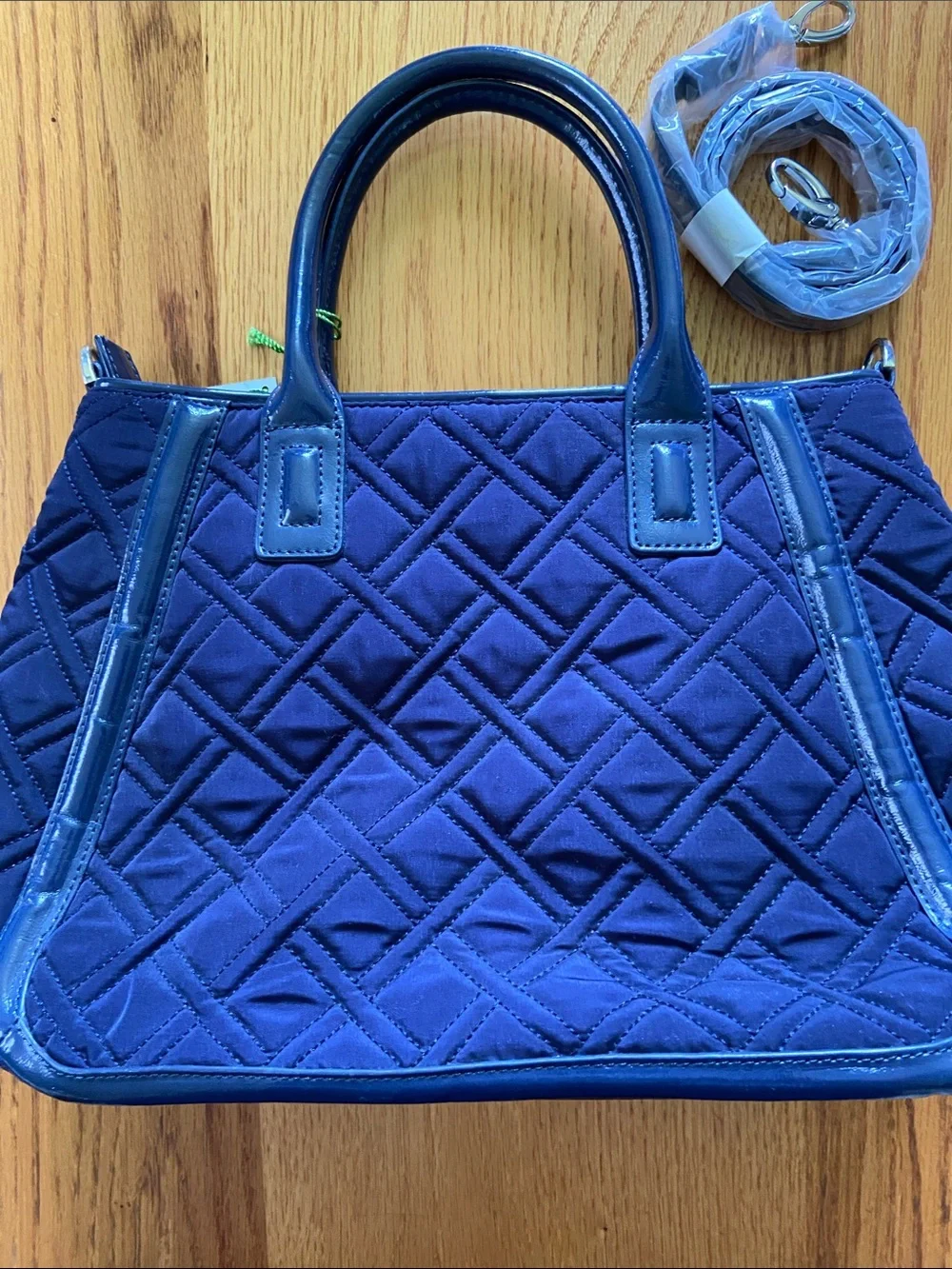 Vera Bradley Classic Navy Microfiber Trimmed Trapeze Satchel & Detachable Strap